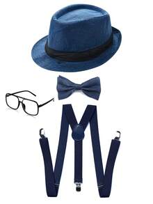 D EXCEED 4Pcs 1920s Men Gatsby Adjustable Costume Accessories Set Includes Hat, Suspenders ,Prop Glasses, Bow-Tie For 1920s Themed Galas, Gangster Outfit Accessories - Multicolor - View 17