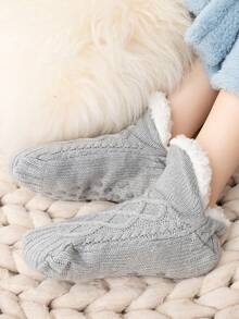 1 par de meias femininas quentes e grossas, meias de pelúcia da moda em cores sólidas, meias de pelúcia para uso interno em cores sólidas, adequadas para o chão da casa, uso casual, inverno