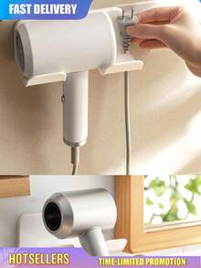 1/2pcs Universal Hair Dryer Holder, Hair Dryer Hanger Wall Mount Hair Dryer Hook With Plug & Wire Organizer Self Adhesive Suitable For Cabinet Bathroom