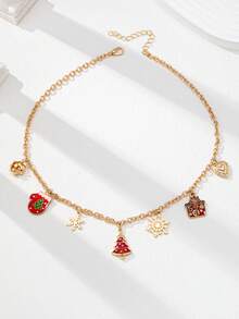 1 Pc Enameled Christmas Tree Snowflake Christmas Charm Necklace, Winter Snowflake Pendant, Holiday Festive Jewelry Gift For Women&Girls