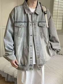 Retro Washed Denim Jacket For Men, Fashionable Autumn American High Street Top, Loose Casual Workwear Jacket