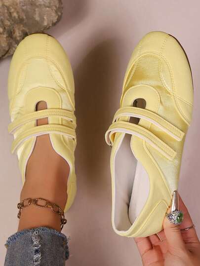 2025 Summer New Women's Shoes, Satin-Like Fabric Effect, Stitching Decor, Mary Jane Sneakers, Solid Color, Fashionable, Elegant, Vacation, Unisex Sports, Avant-Garde Party, Preppy, College, Boho, Casual, Cute, Punk, Business, Wedding, Retro Party, Outdoor, Chinese Style, Lolita, New Chinese Style, Y2K Goth, Western, Streetwear, Chinese Wedding, Nightclub, Workwear, Hollow-Out, Outdoor, All Season
