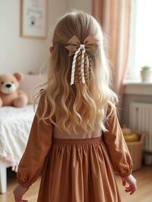 2pcs Brown Korker Hair Bows For Baby Girls Ombre Curly Korker Bow Alligator Clips Delicate Elegant Hair Clips Fall Winter Toddler Girl Bows Barrettes Kids Baby Hair Accessories