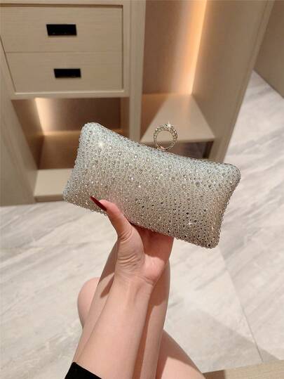 月光之夜包，女士晚宴手拿包，饰有水钻装饰，闪亮方形手提包，搭配金属链条，完美迷人，适合婚礼、派对、万圣节/圣诞舞会、夜间活动、生日礼物、情人节礼物和聚会。可用作斜挎包、手提包、手拿包或化妆包，婚礼必备单品，与毕业礼服和晚礼服完美搭配。