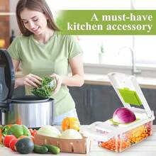 [Vegetable Slicer] 16-In-1 Vegetable Chopper, Professional Onion Chopper, Multi-Functional Food Chopper, Kitchen Vegetable Slicer And Dicer, Vegetable Chopper With 8 Blades, Carrot Chopper With Container Father Gift - White and Green - View 7