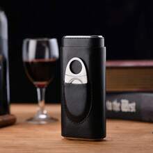 Cedar Wood Lined - Travel Cutter Humidor (Black) - Black - View 5