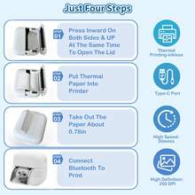 Mini Printer, Inkless Sticker Thermal Printer With 6 Rolls Of Printing Paper , Suitable For Text, Notes, Photos, Course Labels, To-Do Lists, Compatible With IOS & Android