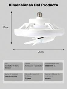 1PC 50W Luz LED 360° oscilante para ventilador, luz para ventilador de techo, ventilador de techo pequeño con mando a distancia, con función de temporizador, tres velocidades de viento, tres temperaturas de color, E27, para dormitorio estudio cuarto de baño - Tipo de Enchufe A USA (110-127V) - Ver 11