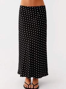 Women's Polka Dot Skirts Set Sleeveless Halter Neck Slim Fit Crop Top Bodycon Maxi Skirt Sets Summer Outfits - 黑色 - 查看 5