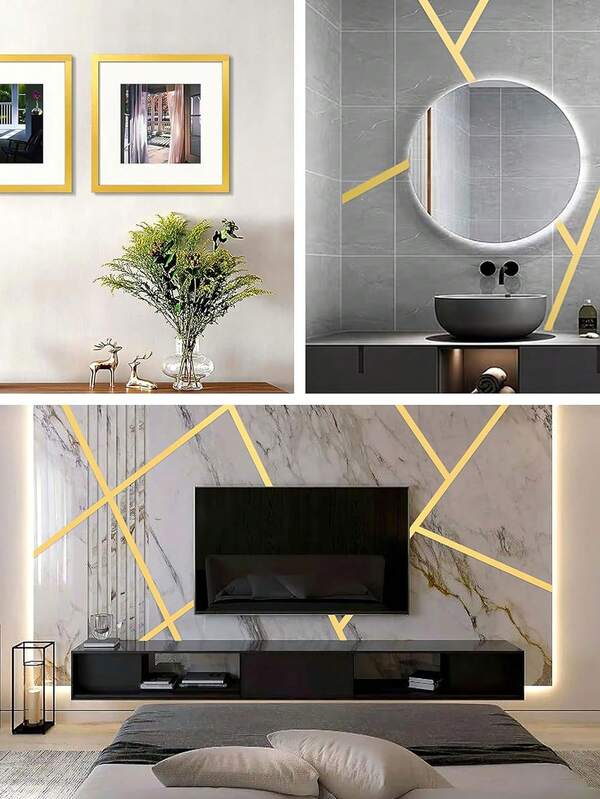 1 rollo de cinta dorada elegante y extra larga con superficie reflectante brillante y respaldo adhesivo resistente - Cinta dorada metálica para manualidades, envolver regalos, proyectos DIY, decoración del hogar - Cinta decorativa de lujo para bodas, cumpleaños, decoraciones de fiestas - Compatible con máquinas troqueladas - Material de plástico duradero - Ideal para manualidades de scrapbooking y envoltura de regalos