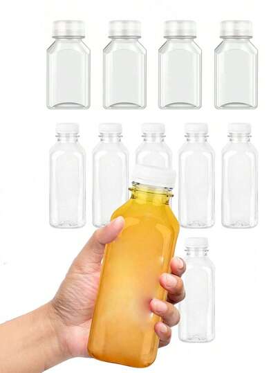 1/6/10 stuks plastic sapflessen met witte doppen, lekvrije, doorzichtige plastic sapflessen - perfect voor smoothies, melk en zelfgemaakte dranken - sapflessen, waterfles voor buiten, voor sport, voor in de koelkast, herbruikbare sapflessen, smoothiefles, plastic sapflessen, drankcontainers met deksels, melkflessen, plastic smoothieflessen (verschillende maten: 120 ml/250 ml/450 ml/250 ml/350 ml)