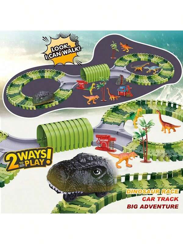 Dinosaur Racing Track Toy, Flexible Train Tracks With Dinosaur Characters, 1 Set Electric Racing Game, Create A Dinosaur World Road Race - Educational Toy For Boys And Girls, Holiday/Birthday Gift, Perfect Present For Kids - Random Accessories