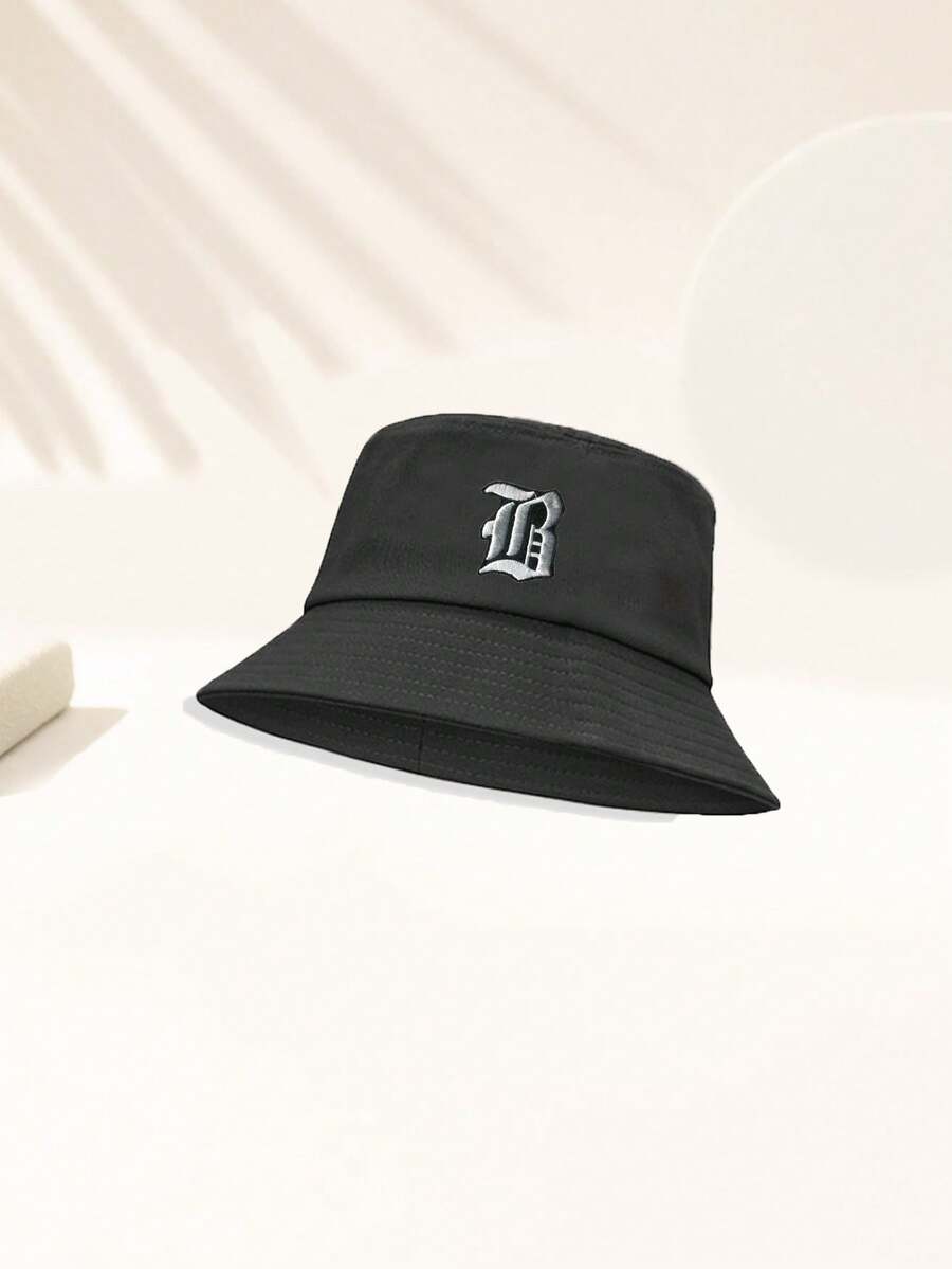 1 Pieza Sombrero de cubo de estilo gótico universal de unicolor con patrón de 26 letras, adecuado para exteriores, viajes, vacaciones en la playa, protección solar, pesca, senderismo, adecuado para combinar con moda festiva y casual, mejor regalo de vacaciones