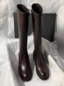 2025新款真皮高筒弹力靴，秋冬款，中筒靴，经典款，秋季百搭中跟过膝厚底骑马靴，女士派对靴
