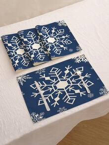 1 Stück/4 Stücke/6 Stücke/60 Stücke Weihnachts-Leinen-Tischsets, Leinen-Tischsets mit blauem Schneeflocken- & Buchstaben-Motiv, Winter-Weihnachts-Tischsets, Fröhliche Weihnachten, geeignet für Zuhause, Restaurant, Esszimmertisch Dekoration, Haushaltsartikel - Verschiedenfarbig - Übersicht 17