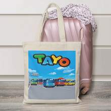 Tayo The Little Bus Aesthetic Canvas Tote Bag, No Zipper, No Pockets Inside, Concert Related Reusable Totes Bag - 白色 - 查看 3