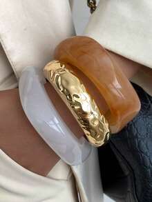 1 件/3 件/套波西米亚几何菱形光滑树脂袖口手链，奢华休闲日常穿着情侣度假派对多功能金属弧形手链礼物 - 手鐲 - 查看 12