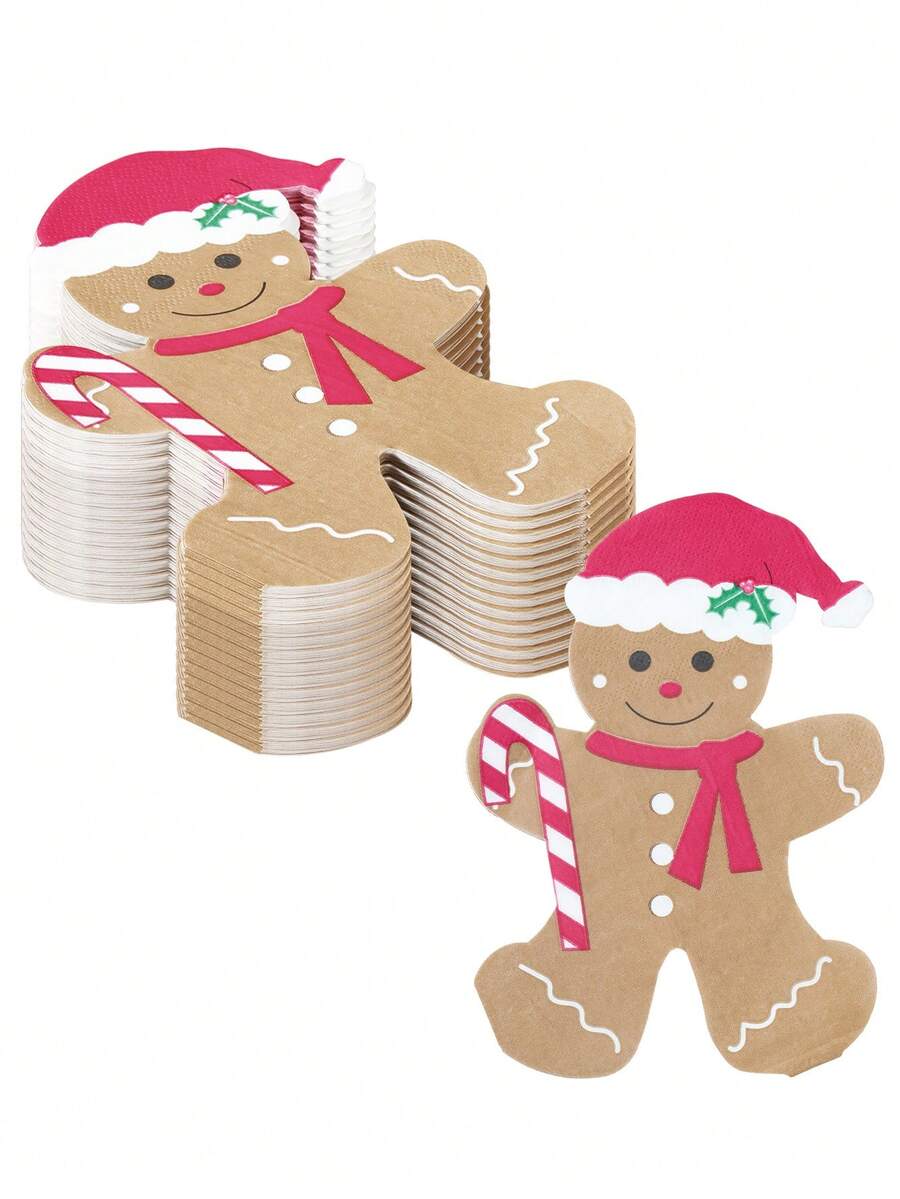 20Pcs Disposable Christmas Paper Napkins, Christmas Napkins With Gingerbread Man Design, Christmas Decorations, Disposable Tableware Decoration, Christmas Party Supplies, New Year Celebration Decor, Party Favor, Kitchen Supplies, Xmas Decor, Tableware For Party&Festive