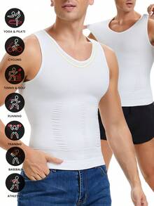 Herren Kompressionsshirt Slimming Brust Shapewear Body Shaper Flacher Bauch Bauchkontrolle Unterhemd Shaping Weste Unterwäsche V-Ausschnitt Tank Top - Weiss - Übersicht 3