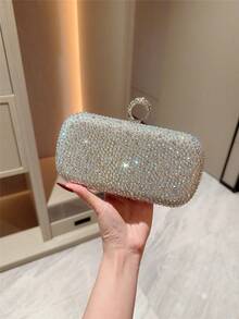 1 件 Moonlit Eve 包，银色奢华水钻装饰金属链条单肩包，优雅迷你方形晚宴手拿包，适合婚礼、派对、正式场合，女士礼物，派对包，非常适合派对、婚礼、圣诞节/万圣节舞会、晚宴/庆典，婚礼必备，与毕业礼服、舞会礼服完美搭配，可作为舞会配饰的补充 - 銀色 - 查看 3