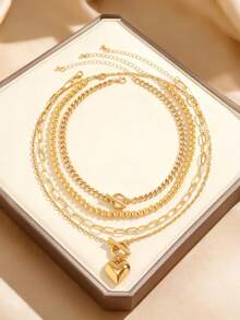 1 Set de collar decorativo con estilo europeo y americano de hip-hop, eslabón cubano, eslabón OT, y forma de corazón, adecuado para varias ocasiones