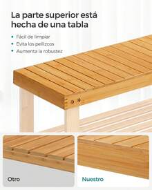 SONGMICS Banco Zapatero, Organizador para Zapatos de Bambú, 28.x 70.1 x 45.3, para Sala de Estar, Dormitorio, Natural MLBS04N 1BSH - Marrón - Ver 3