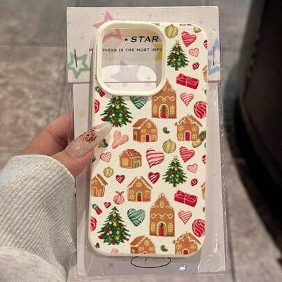 1pc TPU Material Vintage Warm Cute Christmas Gingerbread House, Christmas Tree, Heart Pattern Phone Case Compatible With IPhone/