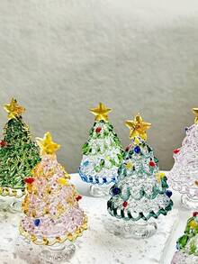 1pc Colorful Mini Crystal Christmas Tree Crafts Decoration,For Christmas Miniature Scene Decor,Mini Tabletop Decor,Car Center Console Decoration,Christmas Home Decor,Parties Atmophere Decor,Festival Christmas/Thanksgiving/New Year Gift,Christmas Stocking Fillers,Office Desk Decor,Pink Christmas Decorations,Christmas Table Decoration,Stocking Fillers