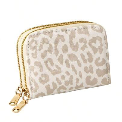 New Leopard Print Multi-Function Coin Purse Compact & Elegant Accordion Style Credit Card Holder Wallet With Dual Zipper For Women Wallet Mini Wallet Purse Wallet Small Wallet Cute Wallet