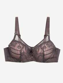 Lace Bra With Padded Cups And Detachable Straps - Grey - View 4