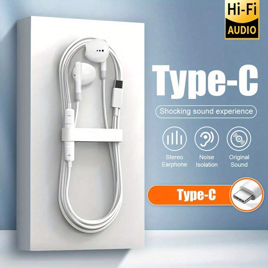 Type-C 数字解码有线耳机，入耳式智能手机耳机，游戏耳机，降噪通话，高品质音频，强劲低音，彩色立体声通话耳机，男女通用，送礼佳品，兼容 15/16 Pro Max/17 Air A55 FE，兼容大多数 USB-C/Type-C 设备