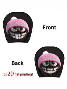 [Fun And Playful Pink Hat With Smiling Face And Big Eyes Print]1pc/2pcs Car Headrest Covers, Suitable For All Seasons, Easy To Clean And Fade-Resistant, Polyester Material, Universal Fit For Car Interior Decoration, Perfect Choice For Travel/Daily Commute, Halloween/Christmas/Thanksgiving