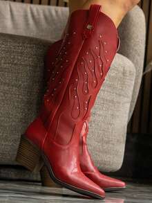 Women Mid-Calf Boots - 紅色 - 查看 1
