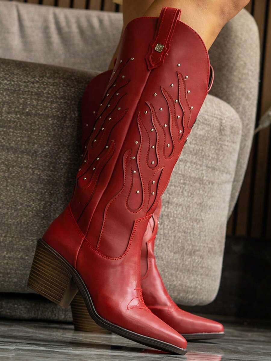 Women Mid-Calf Boots - 紅色 - 查看 1