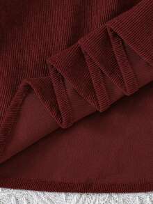 Girls Embroidered Casual Elegant Round Neck Long Sleeve Dress, Autumn/Winter - Red - View 6