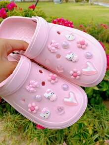 18 Peças Encantos de Sapato em Resina ABS Rosa (Gato, Coração, Laço, Contas Rosas, Estrela, Flor de 5 Pétalas), Decorações DIY, Adequado para Sandálias, Chinelos, Sapatos Perfurados, Sandálias e Bolsas de Praia de Mulheres, Clipes de Sapato Multifuncionais - Presente Perfeito para Feriados, Festas e Ocasiões Especiais