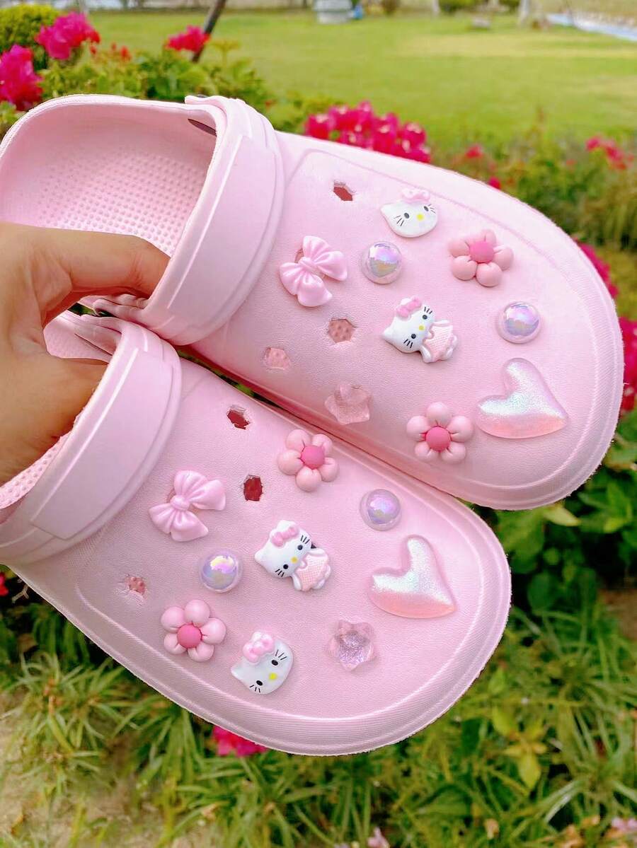 18 Peças Encantos de Sapato em Resina ABS Rosa (Gato, Coração, Laço, Contas Rosas, Estrela, Flor de 5 Pétalas), Decorações DIY, Adequado para Sandálias, Chinelos, Sapatos Perfurados, Sandálias e Bolsas de Praia de Mulheres, Clipes de Sapato Multifuncionais - Presente Perfeito para Feriados, Festas e Ocasiões Especiais