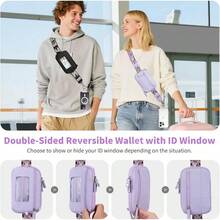 Correa Clip And Go para Teléfono con Cartera, Cordón Cruzado con Cierre Antirrobo, Cartera de Muñeca Desmontable con RFID y Ventana para Identificación para Viajes Diarios - Morado - Ver 5