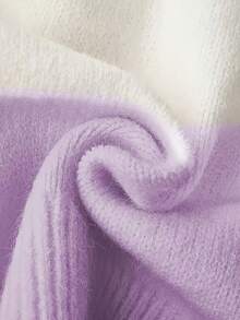 Women's Elegant Pink-White Color Block Hooded Cardigan Sweater - Loose And Short Style, Front Button Design, Soft Elastic Fabric. This Comfortable Autumn & Winter Outerwear Is Suitable For Casual And Semi-Formal Outfits, Daily Wear. It Features Comfortable Fabric, Elastic Material, Fashionable Knitwear, And Is Ideal For Office Wear. - 紫色 - 查看 3