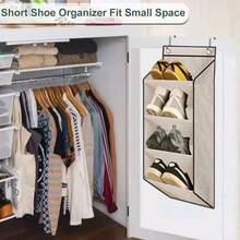 1 pezzo Porta scarpe stretto beige e nero montato sulla porta, stile festivo natalizio a 4/8 ripiani con tasche profonde, organizer appendibile per scarpe e stivali, adatto per porta, armadio, parete e camera da letto, collezione natalizia, ideale per organizzare le scarpe invernali, regalo di Natale perfetto per la casa, essenziale per l'accumulo di fine anno e decorazioni natalizie