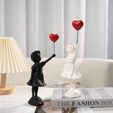1 Piece Of Love Balloon Girl Statue Ornament, Resin Christmas Desktop Decoration Table, Shelf Decoration, Wedding Party Gift Statue Ornament.
