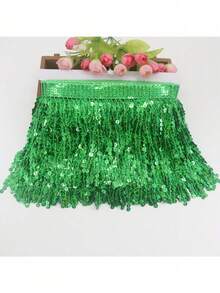 2/10 Size, 15cm Sequin Tassel Lace Trim, Sequin Ribbon Fringe Fabric, Latin Dance Costume, Stage Curtain Lace, DIY Craft (No Cardboard) - Multicolor - View 8