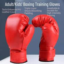 Adults Kids Professional Boxing Gloves PU Leather Training Gloves For Muay Thai Karate Sparring Punching Bag Training Men Gifts - 成人黑色 - 查看 3