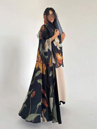 Nueva chaqueta de cárdigan con estampado para mujer, abaya de moda con pañuelo para la cabeza