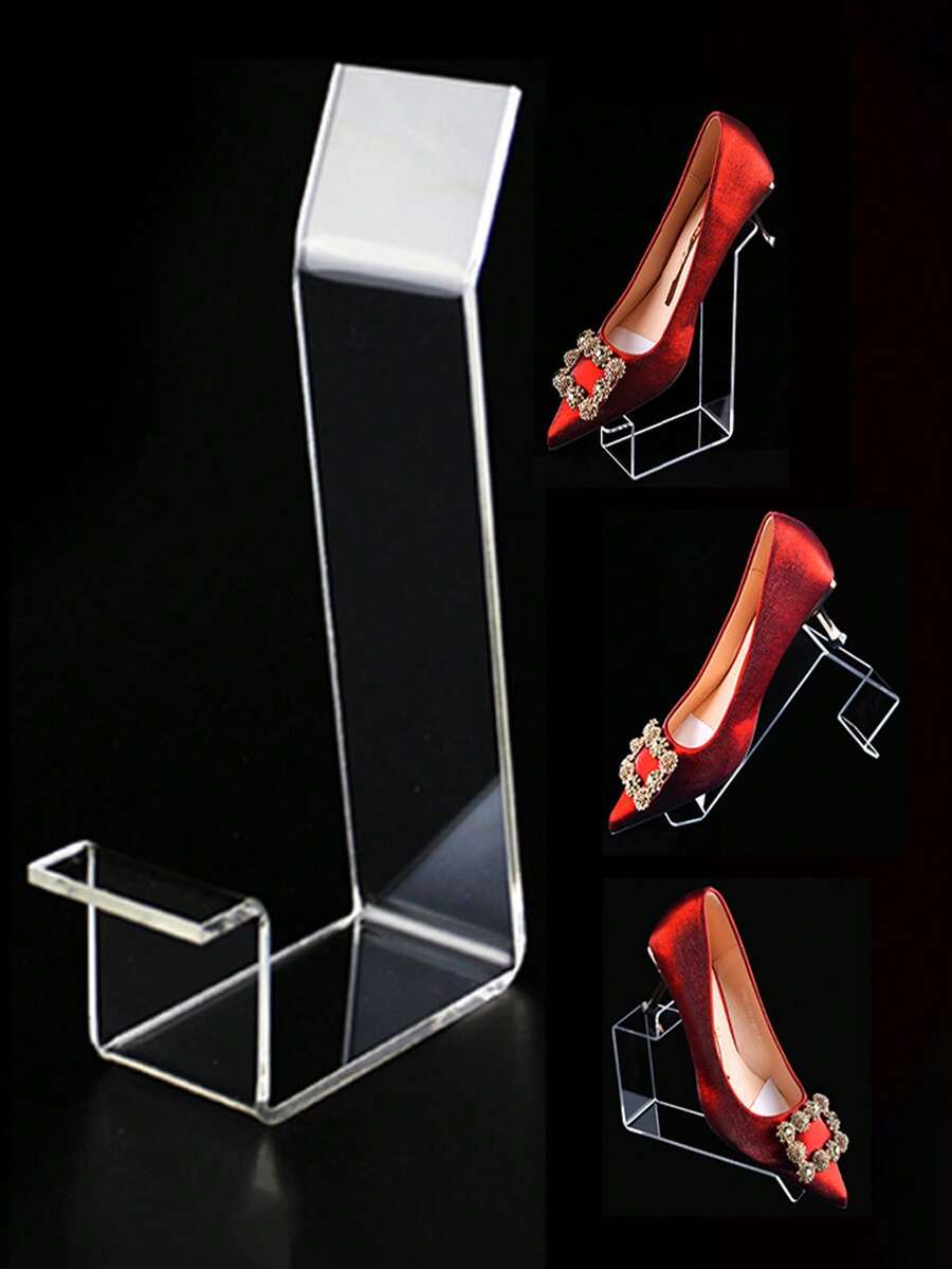 2 piezas Soportes de exhibición de zapatos de acrílico, estantes de zapatos transparentes para tienda/hogar, soporte de zapatos para tenis/tacones/zapatos planos, estante de zapatos para exhibición de ventana minorista, soporte de exhibición de acrílico reforzado - transparente - Ver 1