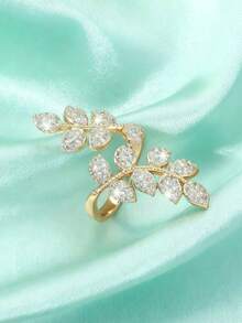 Nhẫn Thiết kế lá Khối Zirconia  Trang trí - Vàng - Xem 2