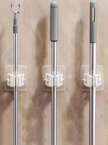 8 piezas Organizador de escobas montado en la pared de uso pesado con ganchos de bloqueo - Ahorro de espacio, sin necesidad de perforar, se adapta a escobas, trapeadores, cepillos - Excelente para garaje, baño, cocina, armario, dormitorio - Multicolor - Ver 4