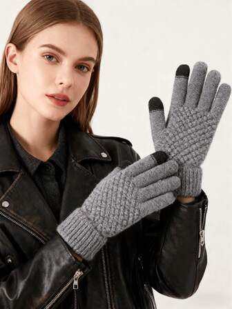 1PC Unisex Textured Knit Touchscreen Gloves, Winter Gloves With Waffle/Knit Patterns, Touchscreen Compatible Fingers, Soft Gloves For Men & Women - Ideal For Cold Weather, Outdoor Commute, Daily Use