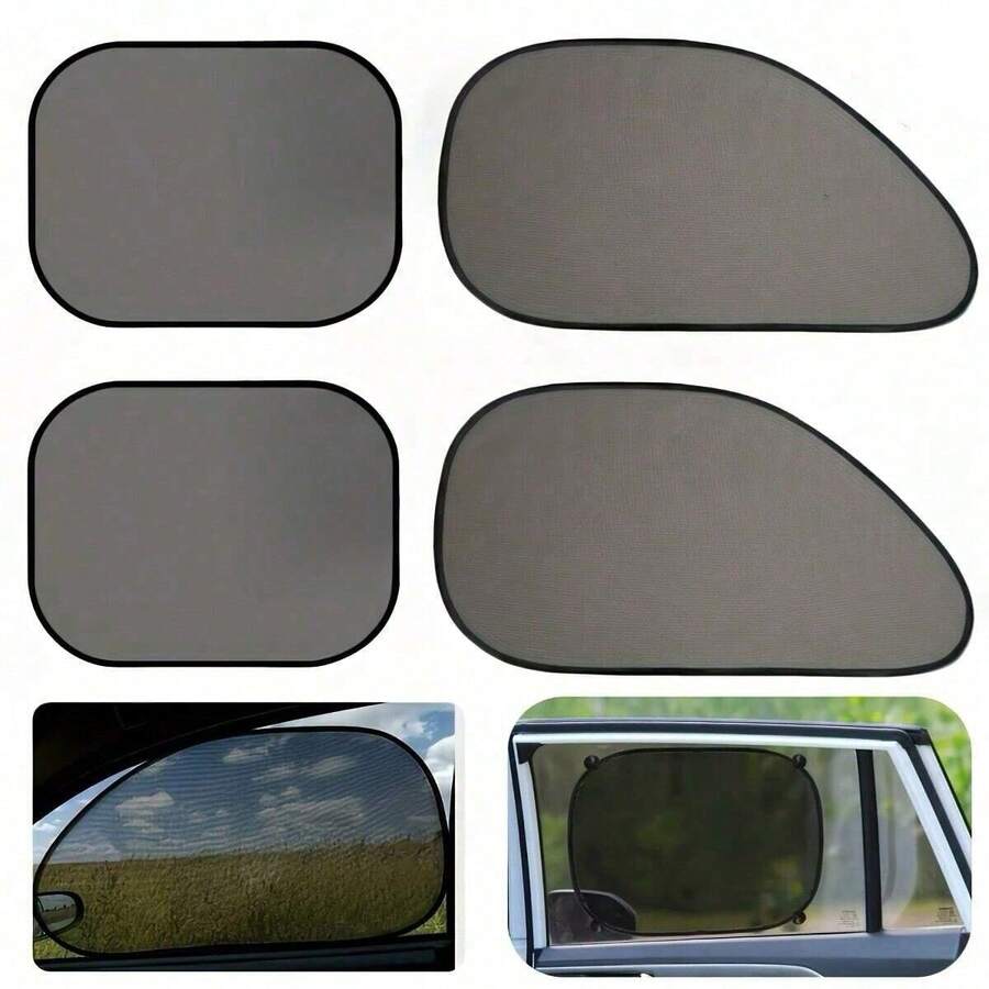 4pcs Polyamide Side Window Sunshades For Sedan, SUV, MPV, And Pickup Trucks - Privacy Sunshade Curtains With Suction Cups(Two Models Are Shipped Randomly) - Black - View 1