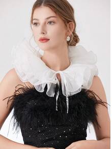 1pc Exaggerated Puff Ruffled Detachable Mesh Fake Collar For Women